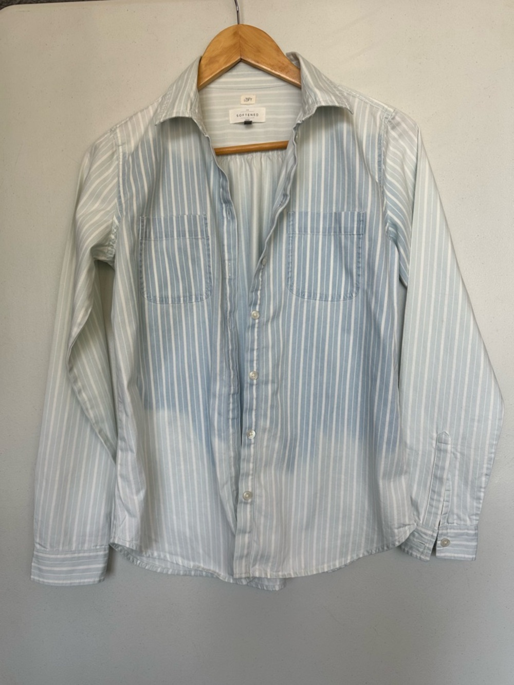 LOFT Light Blue & White Striped Button-Down Shirt